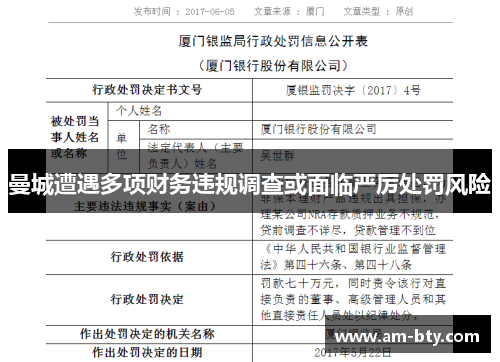 曼城遭遇多项财务违规调查或面临严厉处罚风险 曼城遭遇多项财务违规调查或面临严厉处罚风险